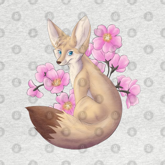 Fennec Fox Cherry Blossoms Pink Pink Flowers by Fennekfuchs